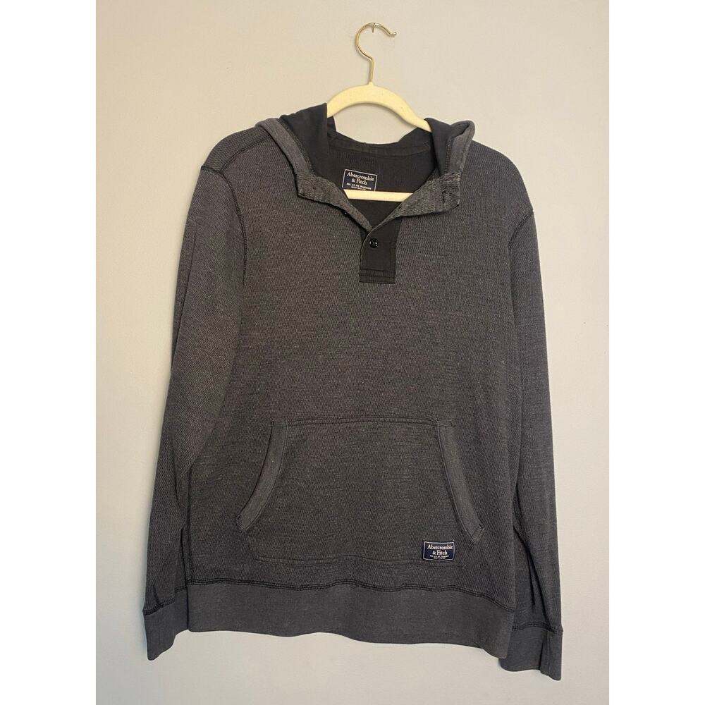 Abercrombie & Fitch Men Large‎ Gray Thermal Waffle Knit Henley Hoodie Y2K